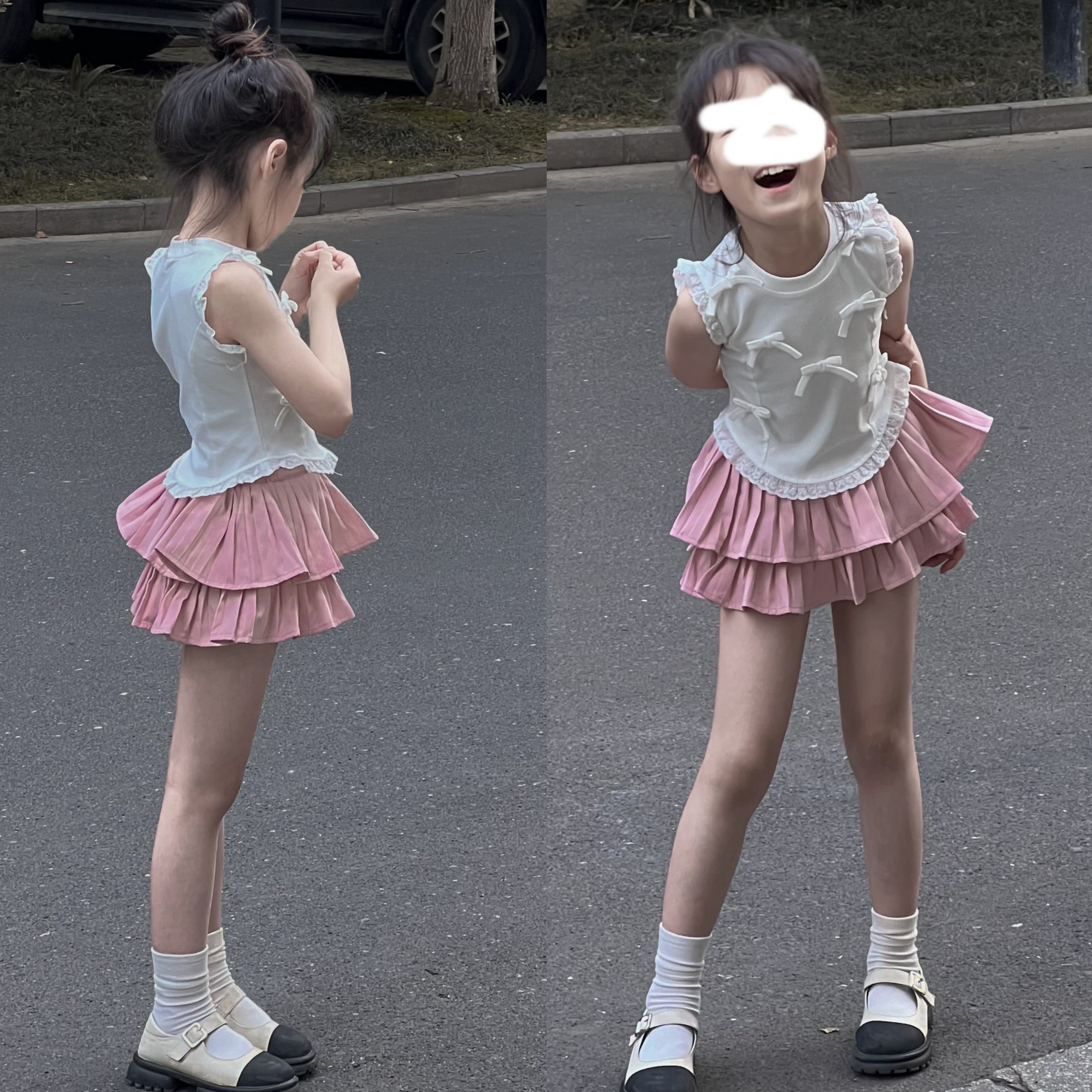吉小可童装2025小女孩夏款洋气蝴蝶结背心女童时尚花边圆领T恤