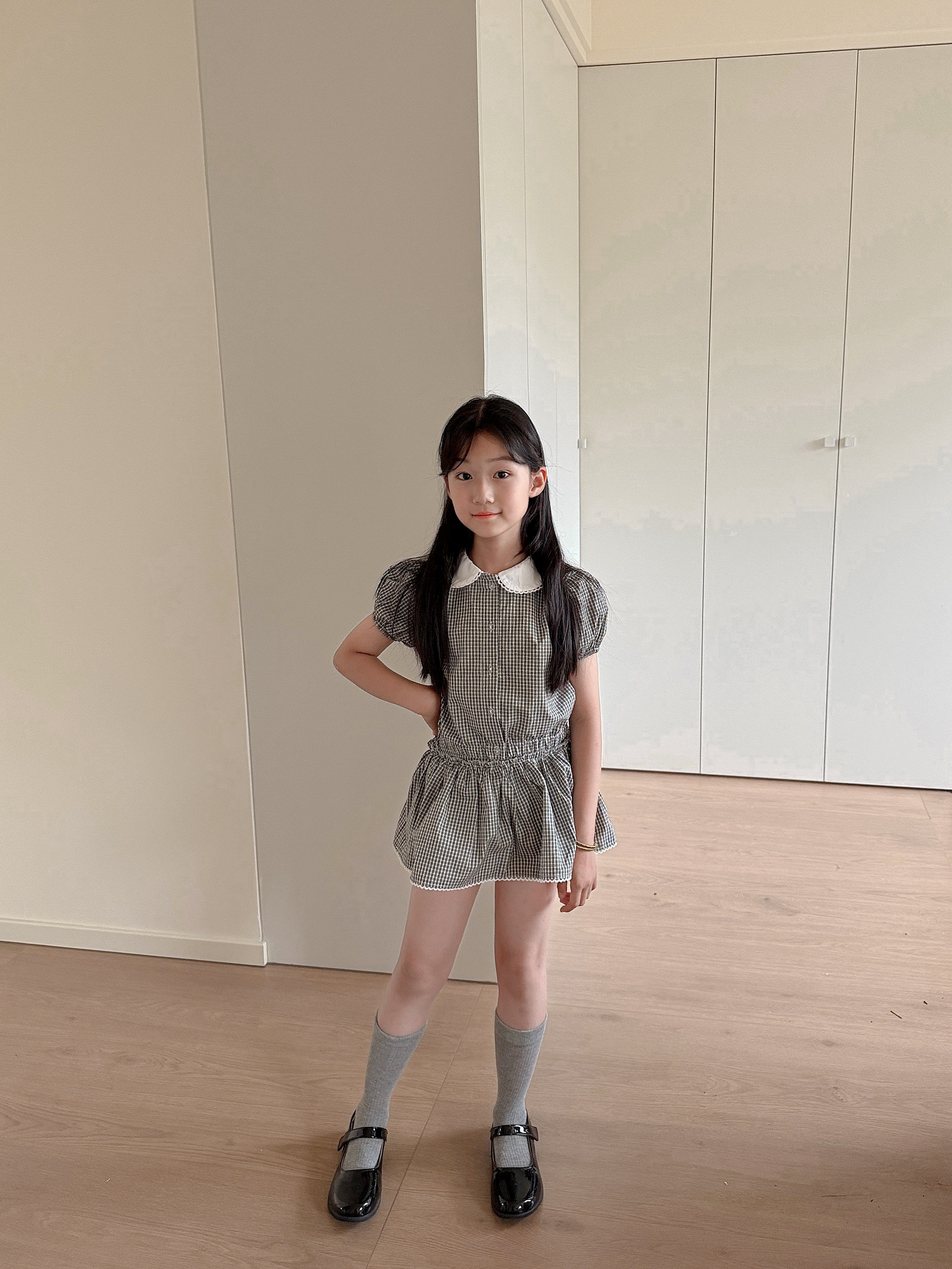 吉小可2026夏季新款女童韩版娃娃衫短袖中大童气质短裤套装