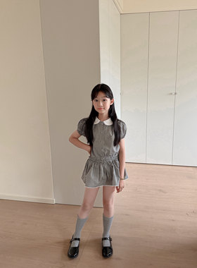 吉小可2026夏季新款女童韩版娃娃衫短袖中大童气质短裤套装