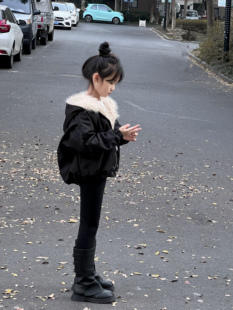 吉小可2025新款女童夹克毛毛外套中大童冬季加厚保暖棉衣外套