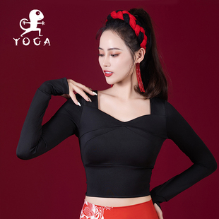 壁虎瑜伽紧身短袖露脐上衣女长袖运动上衣速带胸垫跑步训练健身服