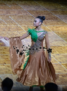 新世纪舞服 摩登裙摩登表演裙伦巴舞裙浅蓝色比赛裙国标舞赛服