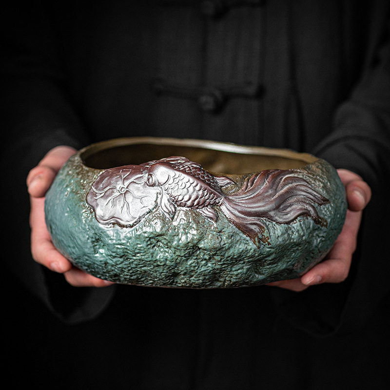 创意陶瓷茶洗大码高端 家用复古杯洗大号水盂功夫茶具茶道零配件