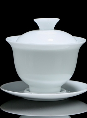 冰种玉瓷盖碗茶杯单个家用新中式陶瓷白色八宝茶碗功夫茶具三才杯