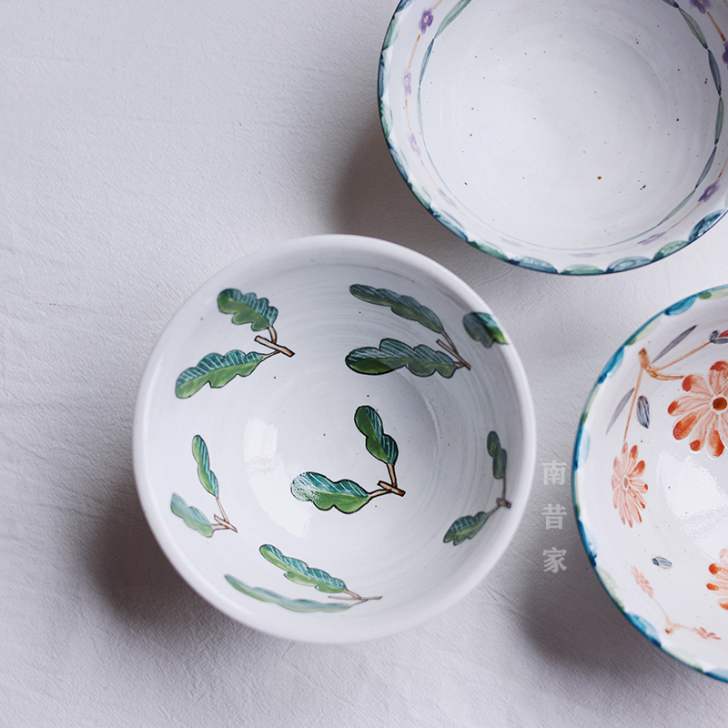 南昔家釉下彩手绘花卉大碗日式可爱陶瓷大碗好看的陶瓷沙拉碗汤碗