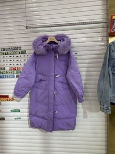 狐狸毛领过膝牛角扣中长款 网红爆款 韩版 新款 外套 羽绒服2021冬装