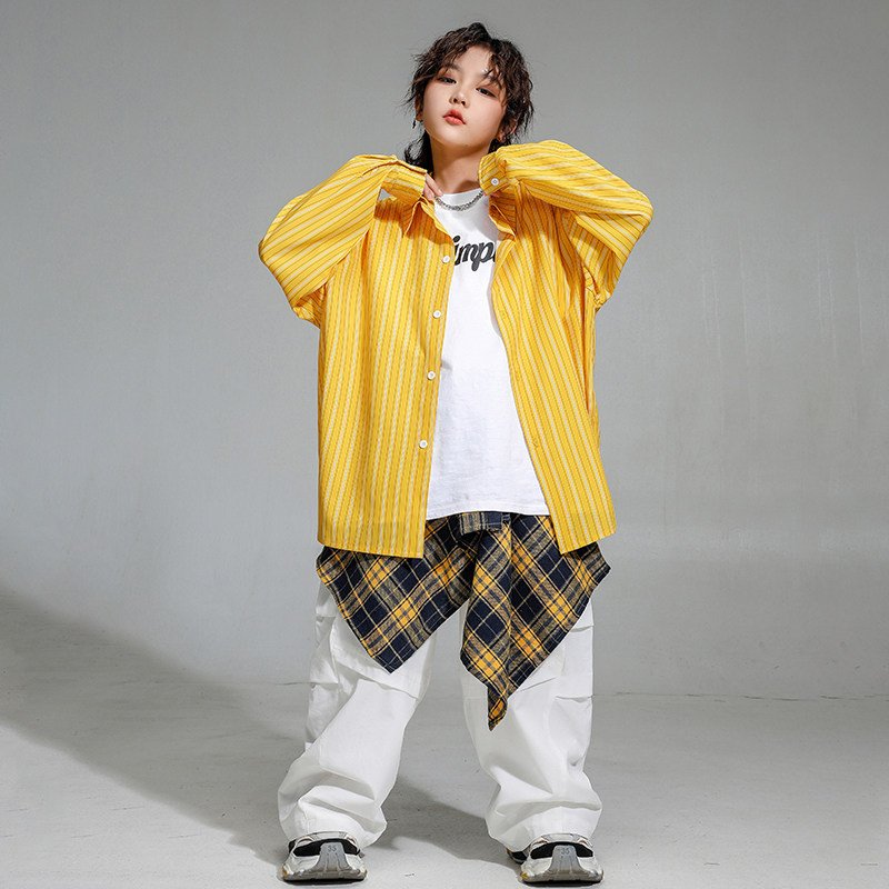 男童街舞套装春秋款女童衬衫走秀潮服少儿嘻哈hiphop爵士舞演出服