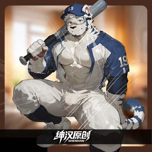 原创8月新品肌肉福瑞19号棒球小虎立牌furry控兽人谷子汽车摆件