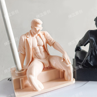 绅汉原创3d打印文创笔筒手办健身肌肉男模型雕塑帅哥艺术裸男肌霸