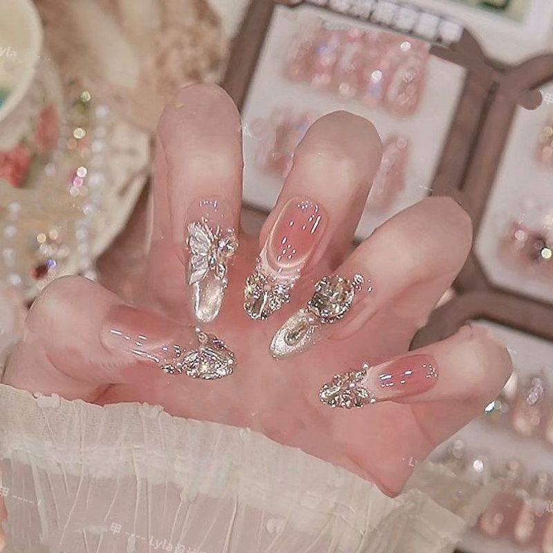 【金纱星蝶】纯手工穿戴甲锆石钻高级显白气质纯手作美甲贴10片装,彩妆/香水/美妆工具,穿戴甲/甲片,淘宝优惠券,粉丝福利购,淘宝优惠卷