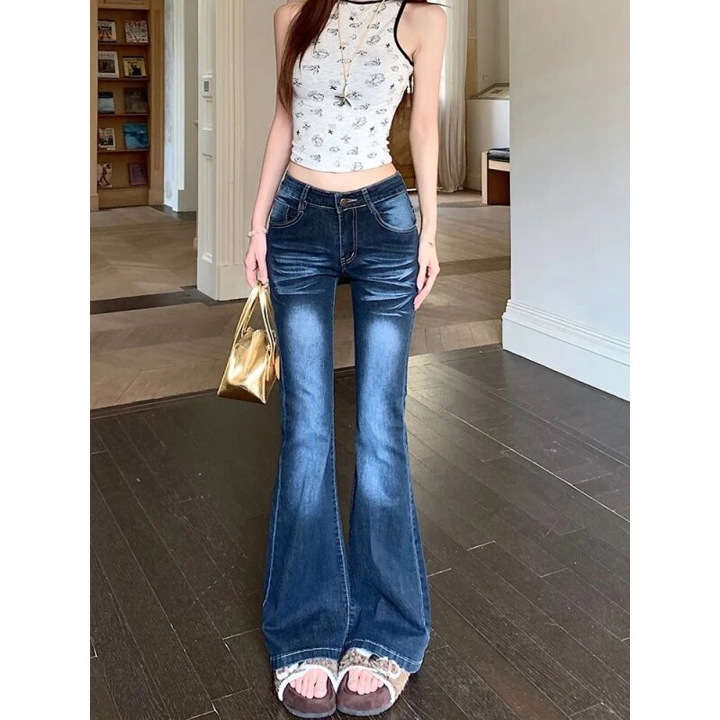 美式辣妹低腰修身微喇牛仔裤女秋季新款百搭紧身显瘦百搭微喇叭裤