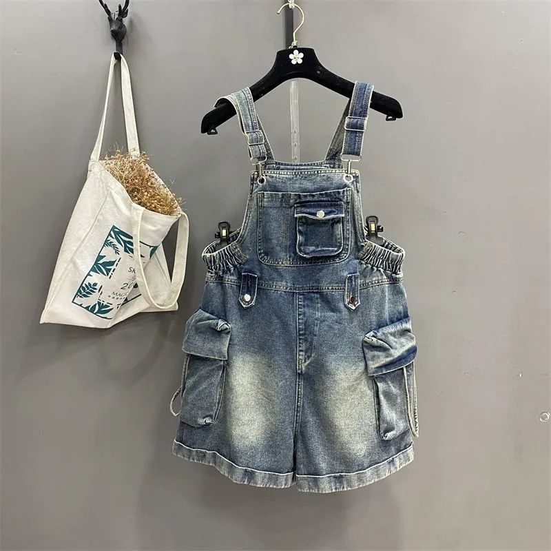 女装韩版休闲个性2025年秋季新款背带阔腿裤宽松百搭遮肚牛仔短裤