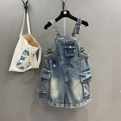 女装韩版休闲个性2025年秋季新款背带阔腿裤宽松百搭遮肚牛仔短裤