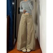 女高腰宽松百搭休闲直筒拖地长裤 2026年垂感美式 卡其色阔腿牛仔裤