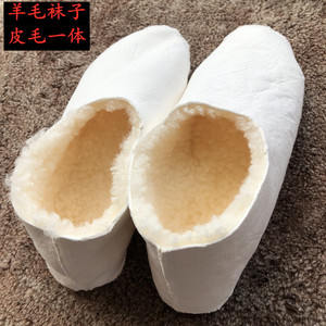 羊毛豆豆袜加厚简约情侣纯色真皮毛一体防寒出海冷库矿工羊皮袜子