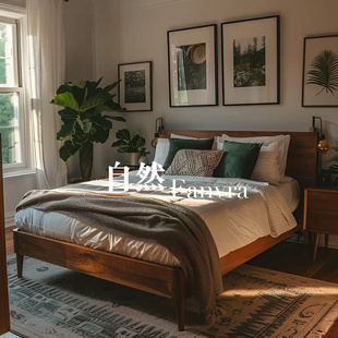 自然 美式自然风实木床 原木色卧室家具 主卧双人床 家用舒适大床