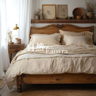 自然 美式自然风全实木双人床 原木色复古卧室家具 主卧雕花大床
