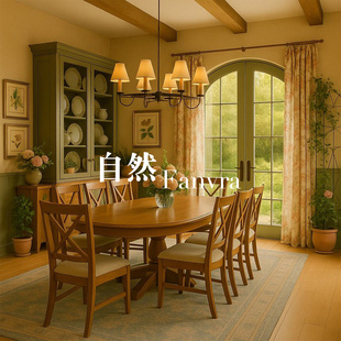 自然 美式自然风实木餐桌餐椅组合 椭圆形桦木饭桌 家用餐厅家具