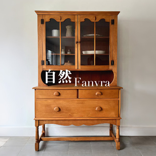 自然 美式自然风餐边柜 玻璃门双门储物柜 收纳柜 白蜡木展示柜
