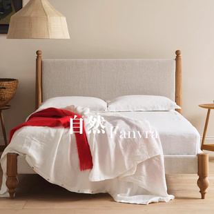 自然 美式自然风实木床 布艺软包床头 主卧原木色双人床 卧室家具