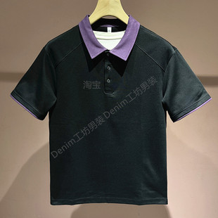 青年半袖 撞色POLO领短袖 老钱风polo衫 潮流翻领上衣美式 T恤男夏季