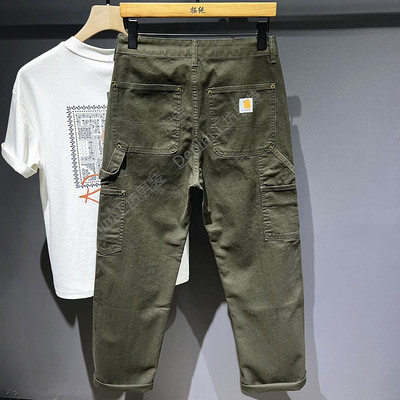 卡哈式重磅帆布复古休闲伐木裤军绿色男百搭宽松工装直筒牛仔长裤