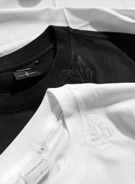 WINDERFLIES 24AW/蝴蝶刺绣百搭纯棉打底重磅纯色圆领长袖T恤秋