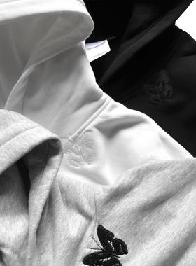 WINDERFLIES 24AW/基础款套头连帽卫衣蝴蝶刺绣抓绒长袖男帽衫