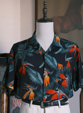 Lightning Club传统花卉美式复古古巴领RAYON夏威夷衬衫Aloha