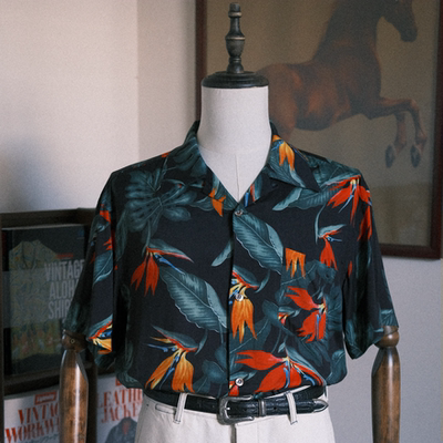 Lightning Club传统花卉美式复古古巴领RAYON夏威夷衬衫Aloha