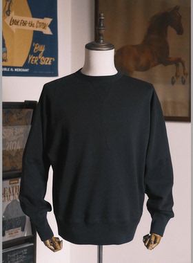 Lightning Club埃及棉美式复古v领补强重磅黑色卫衣