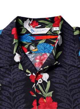 Lightning Club传统花卉美式复古古巴领RAYON夏威夷衬衫Aloha