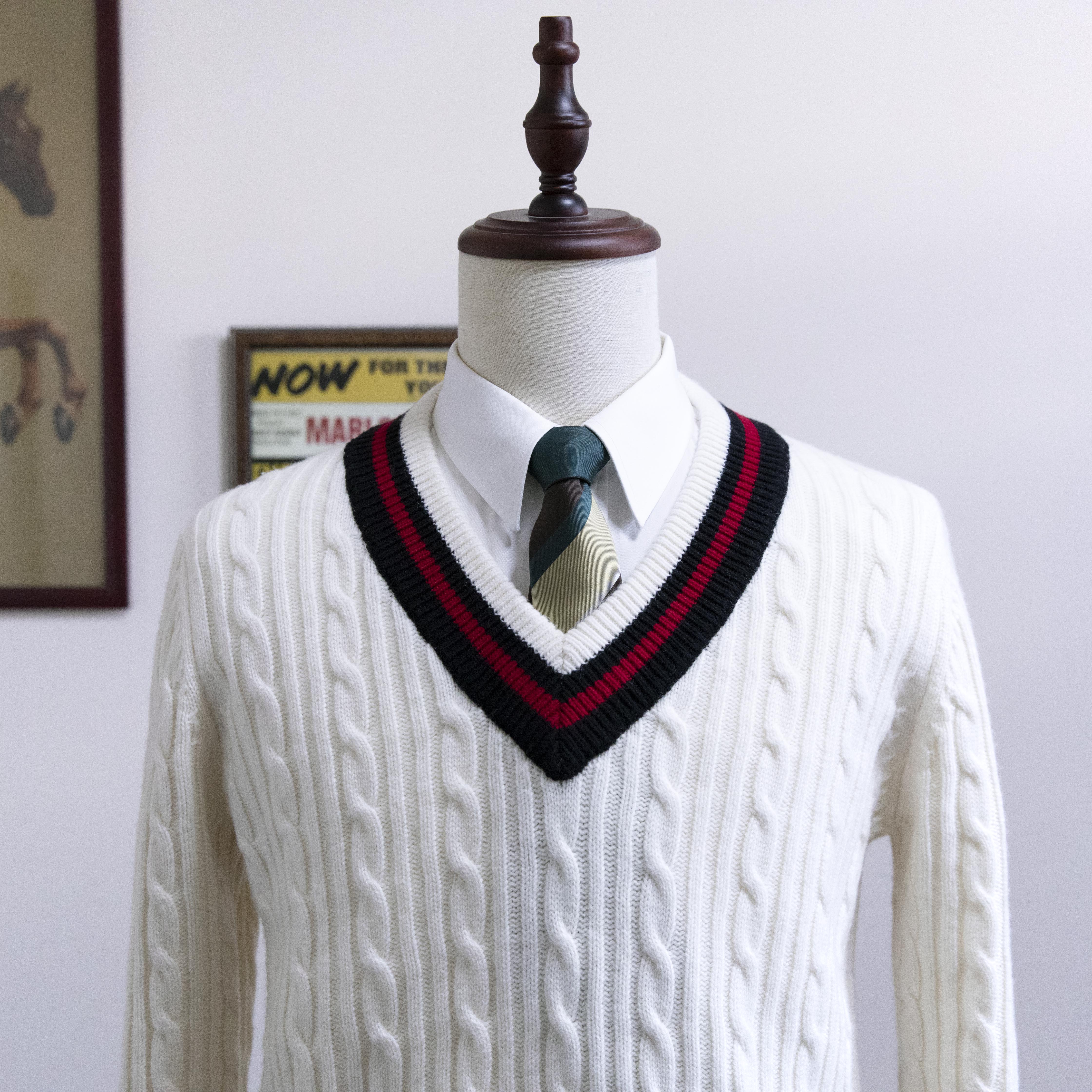 Lightning Club 复古Ivy常青藤扭花板球V领套头毛衣