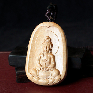 桃木观音吊坠男天然原木南海观世音菩萨木牌项链女款实木挂件定制