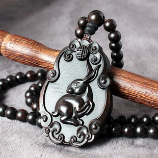 黑檀木雕十二生肖吊坠天然木质木头马兔虎鼠龙项链男女钥匙扣挂件