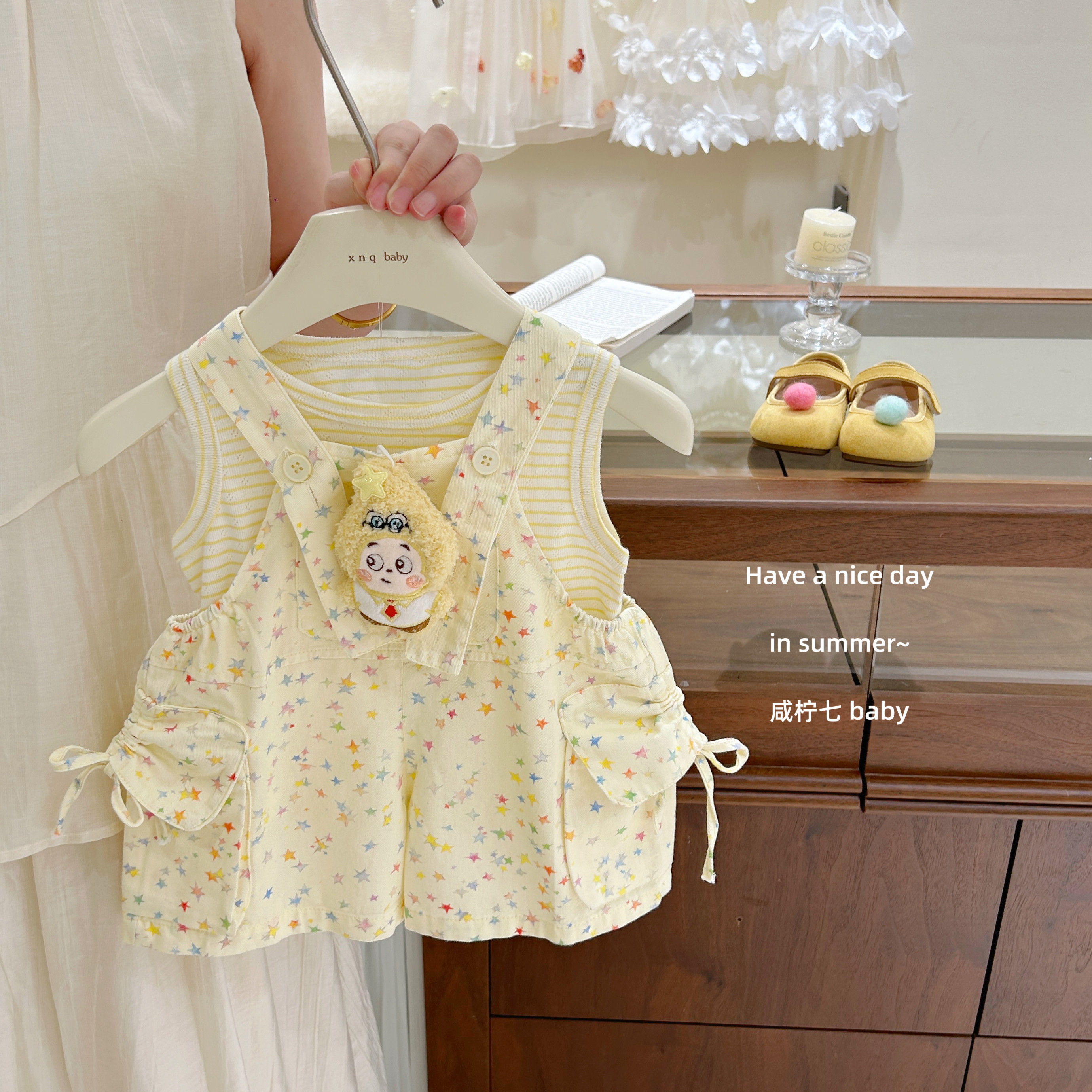 【咸柠七】星星人！女童背带裤套装女宝宝夏装显白多巴胺两件套