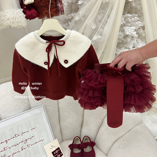 女童新年战袍年服红色毛衣蛋糕裙tutu裙两件套 原创 咸柠七