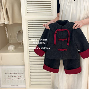 拜年服中小童百搭休闲裤 男女童新中式 冬季 2025新款 两件套 外套套装