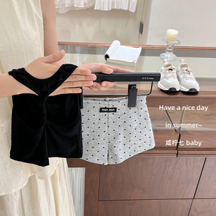 【咸柠七】韩系女童夏季黑色小心机吊带背心+波点短裤洋气两件套