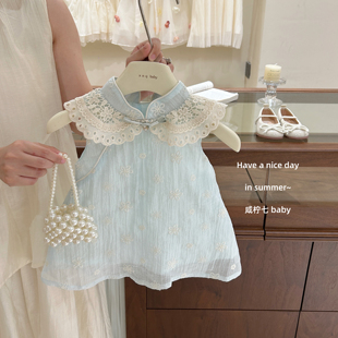 【咸柠七】浅雾青瑶～女童连衣裙夏装儿童新中式旗袍周岁礼服裙
