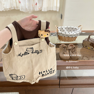 【咸柠七】中古kt！女童洋气套装夏装小童可爱背带裤时髦两件套