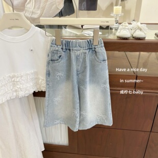 【咸柠七】巨好穿！女童童装裤子春夏新款儿童百搭蝴蝶结软牛仔裤