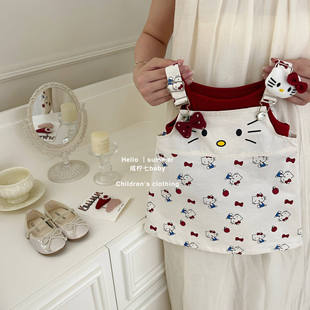 【咸柠七】女童夏季套装儿童洋气kt猫背带裙小女孩两件套夏装