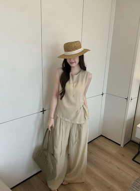 【一件批发】天丝亚麻打结简约两件套