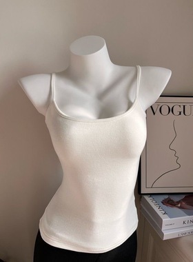 德绒磨毛吊带背心女带胸垫美背内搭修身显瘦打底衫无袖上衣秋冬季