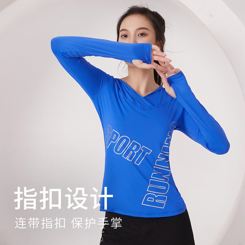 女速干连帽防晒衣印花套头上衣高尔夫网球运动外套跑步健身舞蹈服