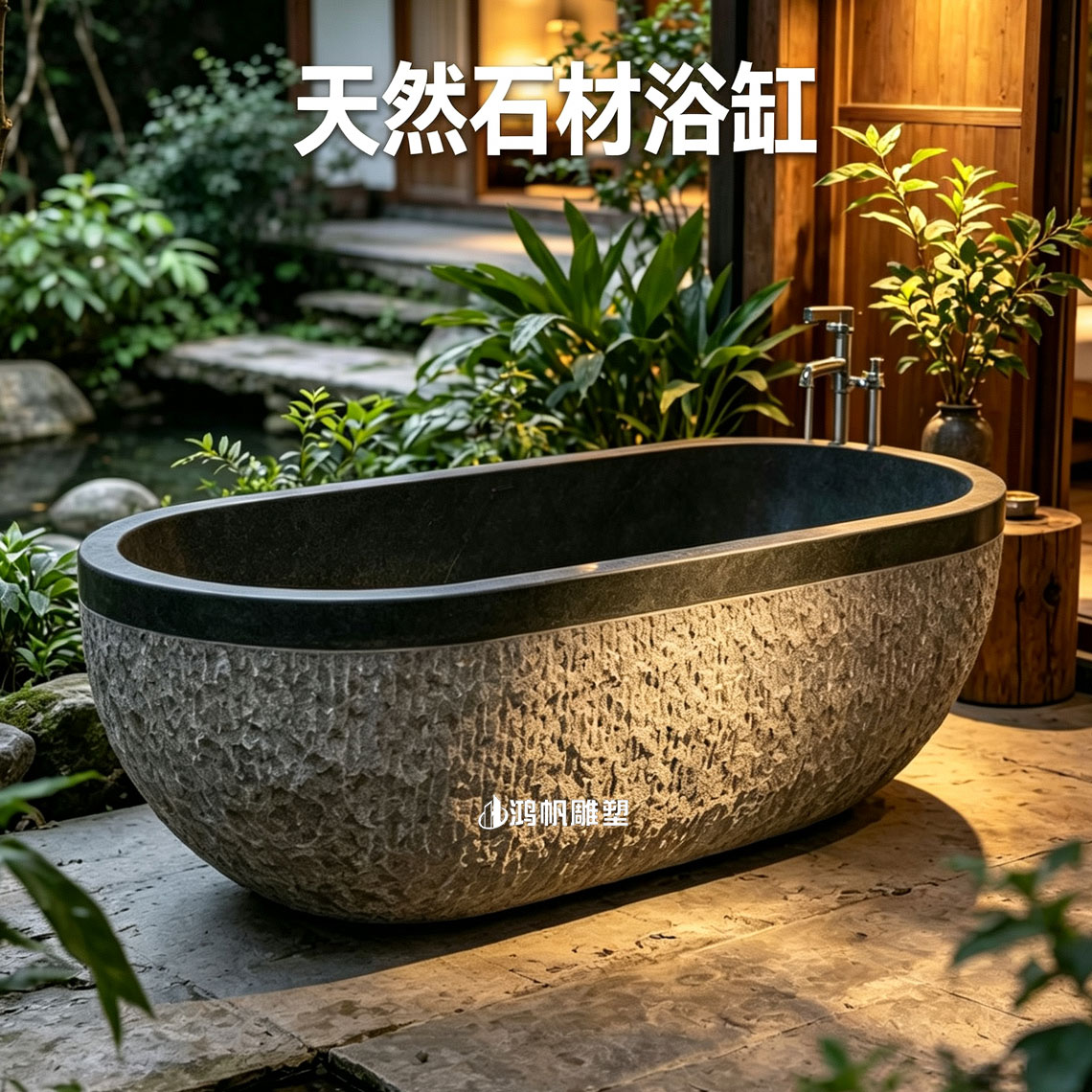 天然石浴池浴缸户外温泉泡池定制