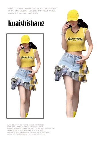 裤裙常规运动风高腰短裤拼接