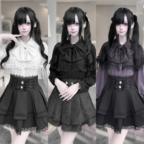长袖现货【暗月影】酒酿樱桃子 原创日系蕾服斗篷罩纱衬衫下裙款