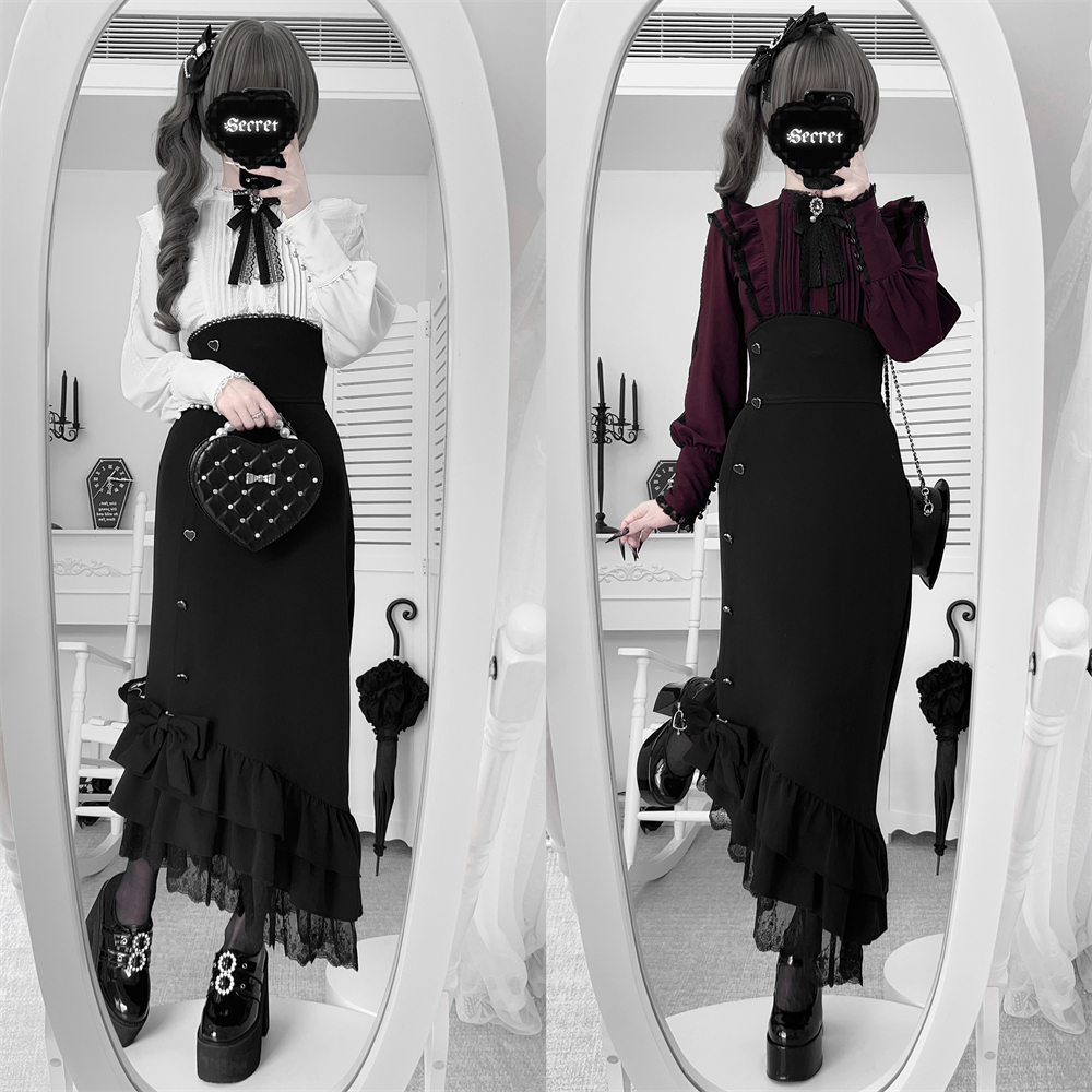 定金【心动恋曲】酒酿樱桃子 原创日系清楚系优雅衬衫鱼尾裙套装